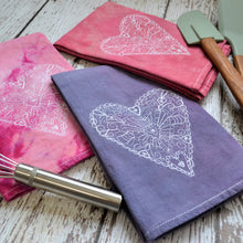 Winter - Lace Heart Hand Dyed 30x30 Tea Towel (2)