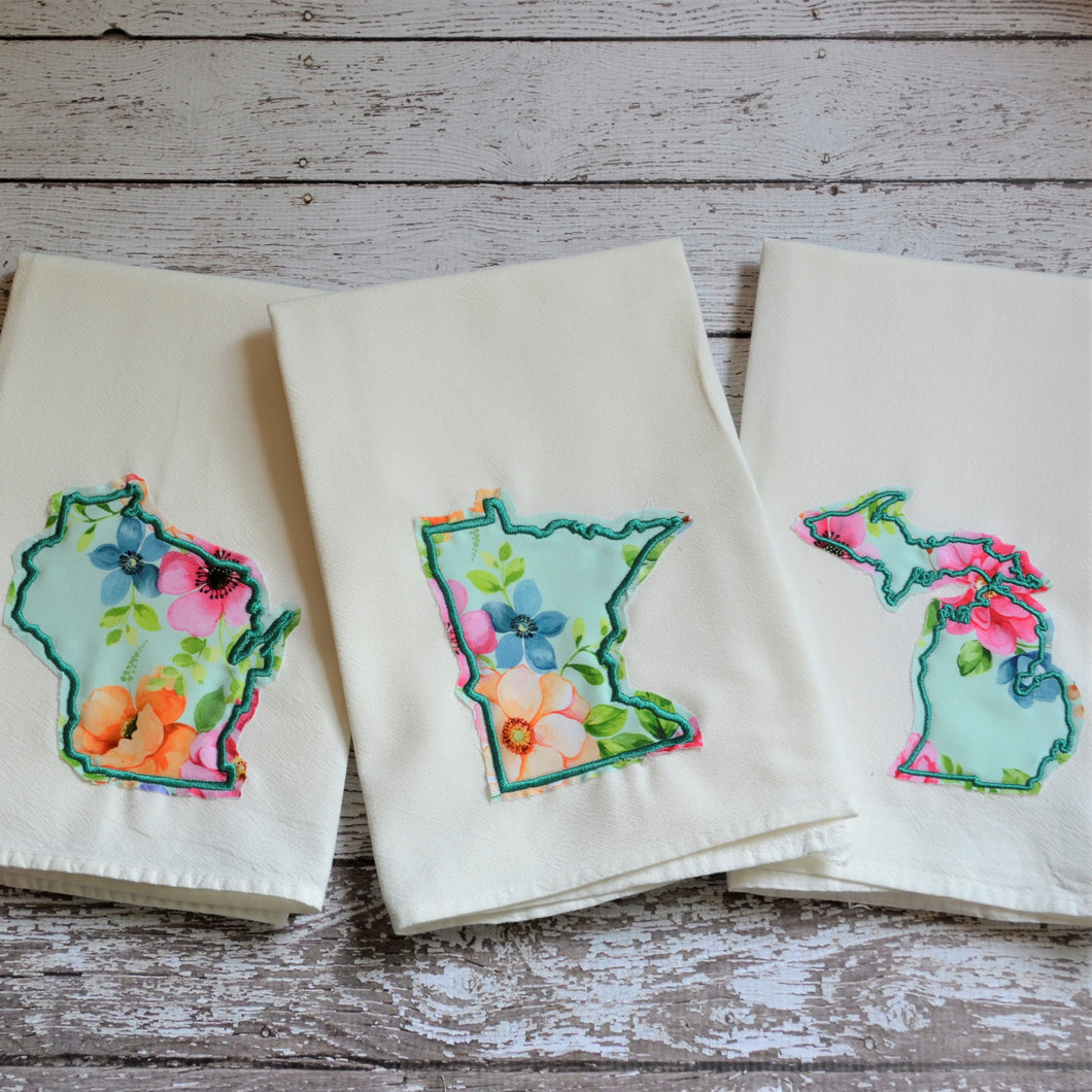 Floral Light Teal Raggy Floral State 30x30 Tea Towel (4)