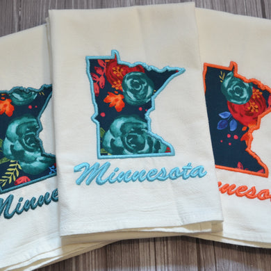 Blue & Orange Floral State 30x30 Tea Towel (4)