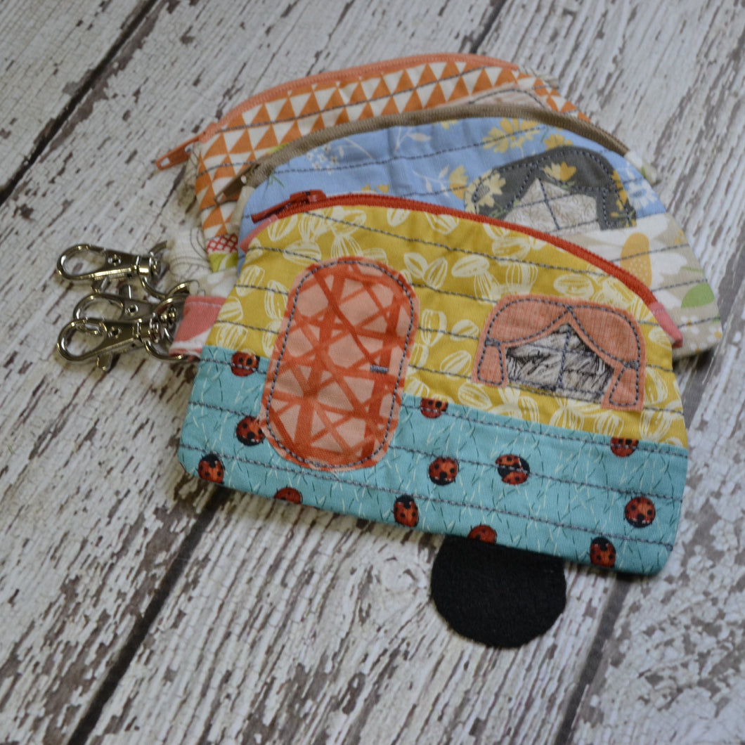 Camper Shaped Coin Purse -Re-Purposed Fabric - Group S - (3)