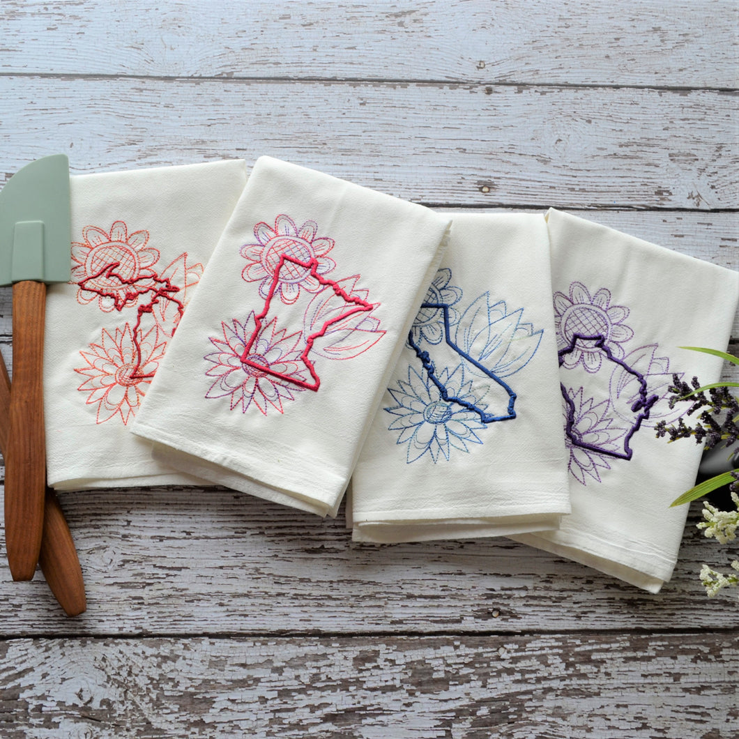 Spring Floral State 30x30 Tea Towel (4) assorted colors